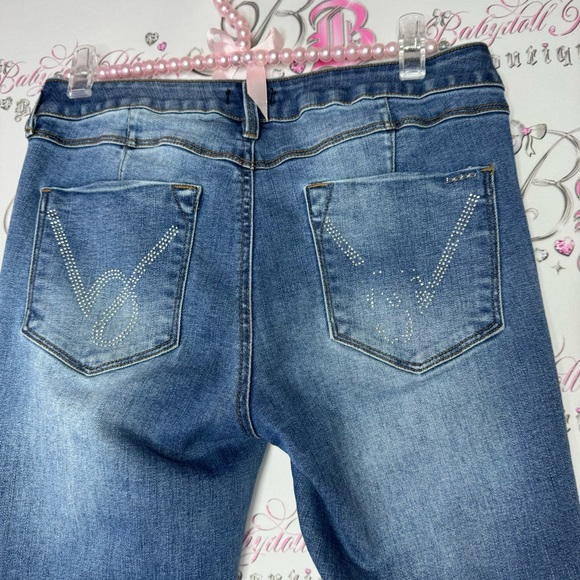 Bebe jeans heartbreaker skinny stretchy rhinestone bling on back pockets blue - Picture 10 of 13